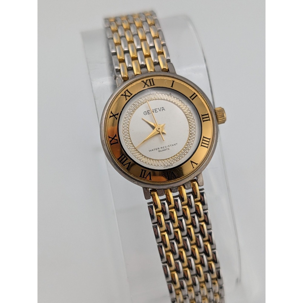 Geneva Women's Watch 25mm Case Two Tone Adjustable Band- New Battery